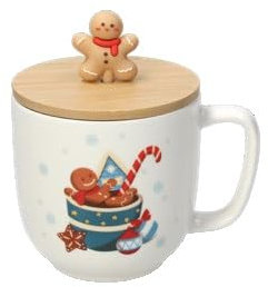 TOGNANA Tazza Tazzone Latte con Coperchio in Bamboo Natale Cherry Gingerbread 390 ml