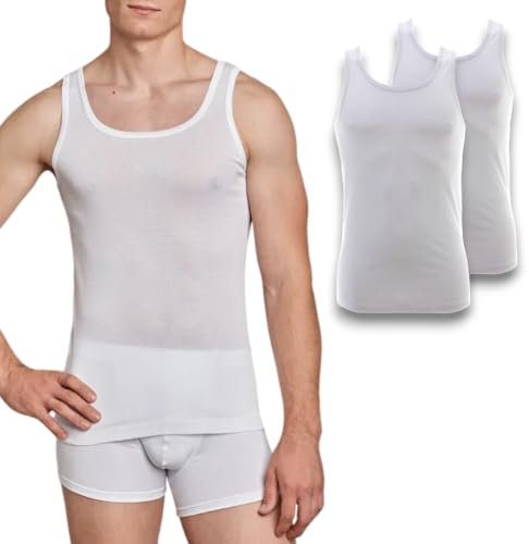 LADY·C Vogatore in Filo di Scozia Uomo Spalla Larga Canottiere da Uomo Leggera e Traspirante 2 Pack (IT, Testo, L, Regular, Regular, Bianco)