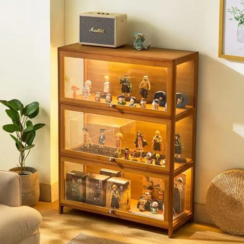Vaianna Vitrine de Collection, Vitrine de Collection Acrylique,Résistant à La Poussière, Cadre en Bambou Naturel, Idéal pour la Maison et Le Bureau (Wood Color, 3-floors-60cm)