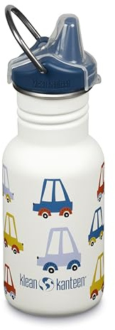 Klean Kanteen Kids Water Bottle with Sippy Cup Lid, 350ml Drinks Bottle | 100% Leakproof, Sippy Lid with Protective Cover, Metal Childrens Flask, Durable & BPA Free, Stainless Steel, Cars