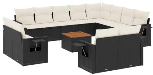HETFTJN Couch Klein Gartenmöbel Set Terassenmöbel Außen Gartengarnitur - 13-TLG. Garten-Sofagarnitur mit Kissen Schwarz Poly Rattan für Café Restaurant Terrasse Balkon