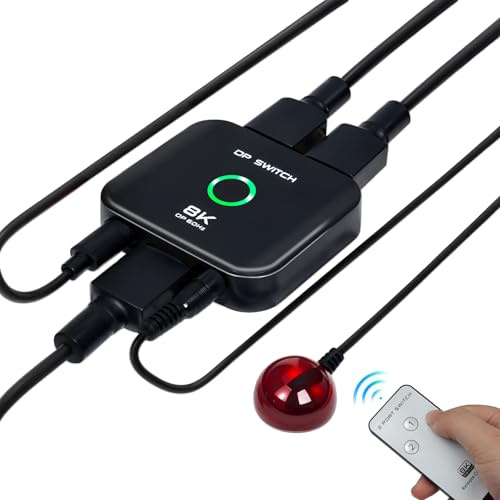 8K DP Switch 2 In 1 Out Display Port Umschalter Selector Box, Unterstützt 48 Gbps, 8K@60Hz, 4K@144Hz, 4K@120Hz, 4K@60Hz für PS5, HDTV, Xbox, Fire Stick