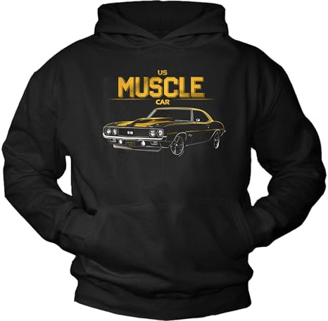 MAKAYA Oldtimer Pullover Us Muscle Car Hoodie Langarm Shirt mit Auto Motiv Kapuzenpullover