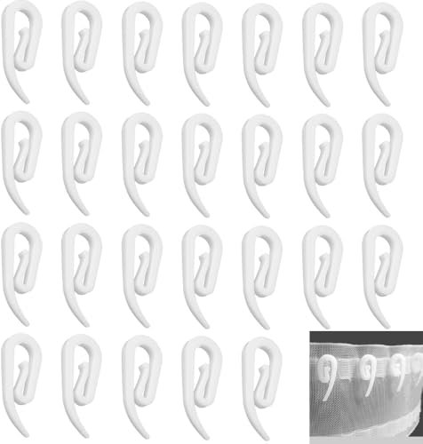 KOZOY 100 ganchos de plástico para cortina, universales, 28 x 12 mm, color blanco, para cortina de puerta, ventana, cortina de ducha, cortina, cortina, caravana (100)