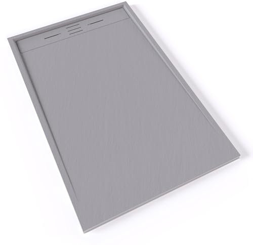 HIEMAL Receveur de douche 90 x 140 cm résine Gris aspect ardoise + bonde incluse - Salle de bain