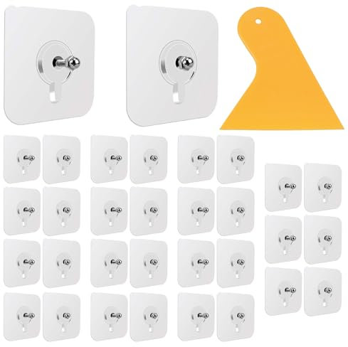 Wisebom 30 Piezas Tornillos Adhesivos Desmontables Clavos Colgantes Autoadhesivos Ganchos Adhesivos Transparentes Tornillos Adhesivos para Pared Clavos Colgantes Autoadhesivos para Baño Cocina