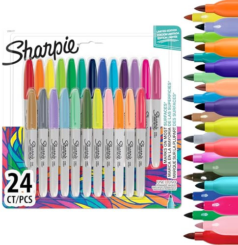 Sharpie Permanent Markers | Fine Point Colouring Pens | Assorted Colours | 24 Marker Pens