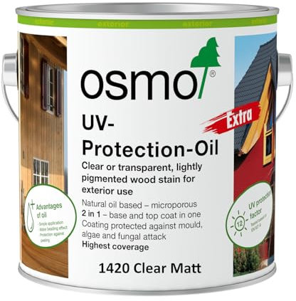 Osmo UV Protection Oil Extra for Exterior Wood, Clear Matt 1420 for Vertical Structures (Clear Matt, 2.5L)