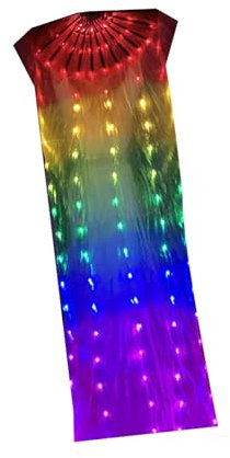 Fluxioxtna Flexible LED Belly Dance Fan Rainbow Colorful Light Up Long Folding Fan Veil For Night Performances And Celebration