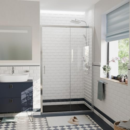 CERAMIA Pura Porte de Douche 120x195 cm Coulissante | Verre trempé 6 mm anticalcaire | Profiles Chrome Brillant | Installation facile