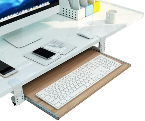 HPTHLY Clamp-On Keyboard Tray Under Desk Sliding-Out Keyboard Stand Height Adjustable Computer Drawer With C Clamp,Yellow-55x30cm