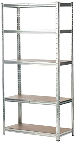 Greenfields 1x Heavy Duty Garage Shelving Unit 5 Tier – Metal Boltless Storage Rack for Shed, Workshop & Warehouse – Adjustable Shelves, Workbench Option – 180 x 90 x 40cm, 875kg Capacity