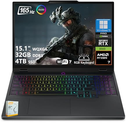 Lenovo Legion 5 AI-Powered Gaming Laptop | 15.1 WQXGA OLED 165Hz | AMD Ryzen 7 260 | 32GB DDR5 4TB SSD | GeForce RTX 5060 8GB (Up to 572 AI Tops) | RGB Backlit Wi-Fi 7 Win11 Pro w/DLCA Accessory
