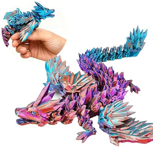 Zhaohyjianm 3D Drachen Spielzeug, 60CM Große Drachen Figuren mit Beweglichen Gelenken und Kristall-Deko, Realistischer Drache als Schreibtischspielzeug und Sammlerstück (Magischer Farbverlaufsdrache)