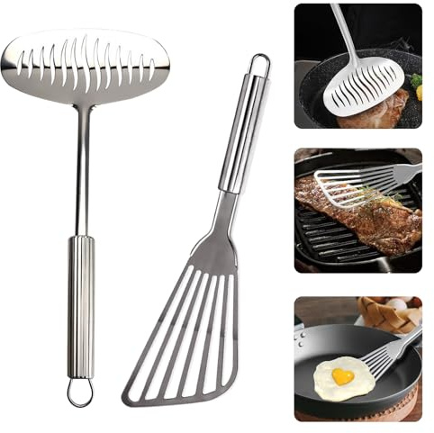 Fish Spatula Flipper Turner Stainless Steel Kitchen Cooking Utensils, 2 Pcs