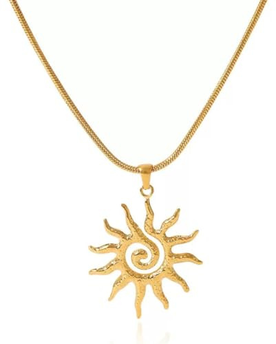 OPVYAEU Wasserfeste Edelstahl Kette Sonne Damen, Kette Sonne Damen - Gold Vergoldet Halskette mit Sun Anhänger, Verstellbar Sonnenkette Goldkette Wasserfest für Frauen Mädchen Geschenke