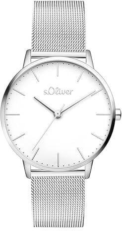 s.Oliver Damenuhr - 34 mm - Flache, Zeitlose, alltagstaugliche, analoge Armbanduhr für Damen mit Quarzwerk - 3 ATM wasserdicht - Kratzfest - Geschenkidee
