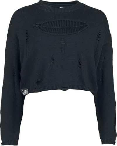 Gothicana by EMP Damen schwarzer Strickpullover mit Destroy-Effekten