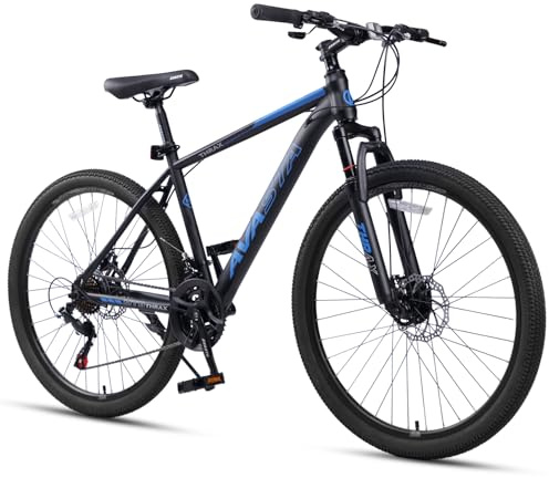 AVASTA 27,5-Zoll-Mountainbike für Männer und Frauen, Erwachsene, mit hochfestem Stahlrahmen und Doppelscheibenbremsen, Vorderradfederung, 21-Gang-Schaltung, verdeckten Bremszügen, schwarz