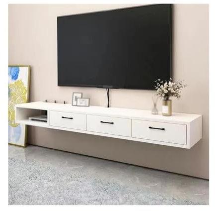 FZL02068LM Porta TV Mobiletto porta TV sospeso a parete, mobiletto con mensola for console multimediale, for intrattenimento e giochi Consolle(Bianco,200x23x20cm)