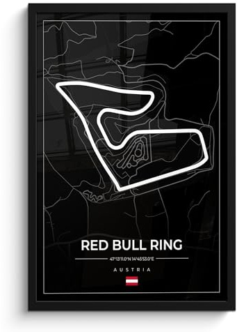 MuchoWow© Bilder mit Rahmen Poster Wanddekoration Wohnzimmer Deko Modern | 40x60 cm - Geschenke Bilderrahmen Wandbilder Posterleiste F1 - Red Bull Ring - Österreich - Rennstrecke - Schwarz