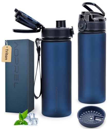 AOPREL Bouteille 1L / 650ML avec marqueur de temps, Tritan sans BPA | Motivation Gourde anti-fuite , infuseur de fruits et sangle amovible, bouteille pour le sport et l'extérieur, l'École