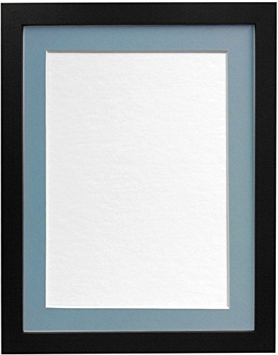 FRAMES BY POST 25mm Black Photo Picture Poster Frame with Blue Mount 36 x 24 For Pic Size 30 x 20 (Plastic Glass)