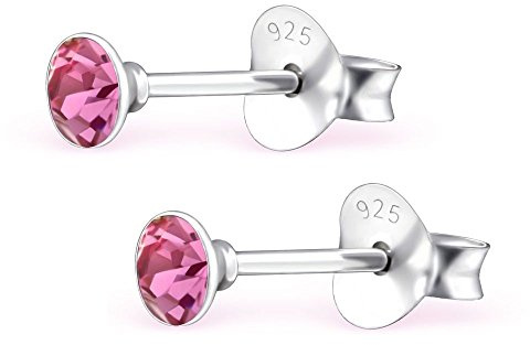Bungsa Ohrstecker mit echtem eurpäischem Kristall (LA CRYSTALE) 3mm .925 Echtsilber | *** 17 KRISTALLFARBEN wählbar *** | kleine Ohrringe mit LA CRYSTALE-Stein zum Stecken - edler Ohrschmuck für Damen