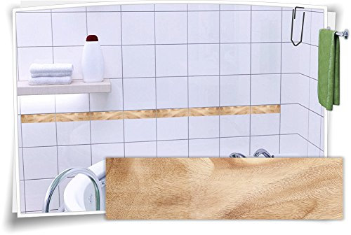 Medianlux Fliesenaufkleber Fliesenbordüre Bordüre Fliesen Holz Kachel Aufkleber, 4 Stück, 20x5,2cm (BxH)