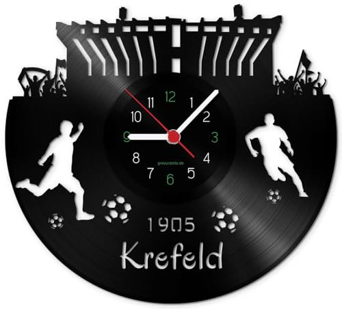 GRAVURZEILE Schallplattenuhr Krefeld - 100% Vereinsliebe - Upcycling Design Wanduhr aus Vinyl Made in Germany