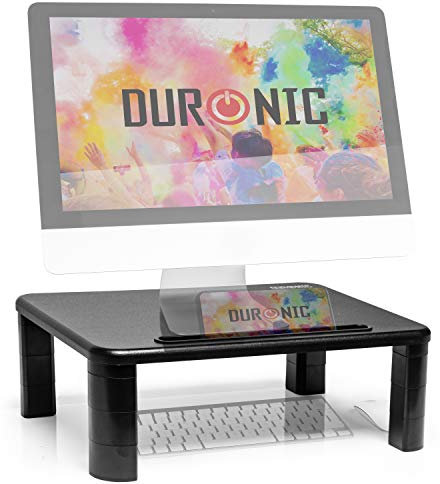 Duronic Monitor Stand Riser DM055 | Laptop and Screen Stand for Desktop | Black Wooden | Support for a TV or PC Computer Monitor | Ergonomic Office Desk Shelf | 10kg Capacity | 40cm x 28cm