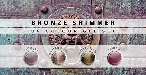 N&BF 4er Farbgel Set Bronze Shimmer | 4x5 ml UV Color Gel Sparset | Colourgel in vier verschiedenen Farb-Tönen | Made in EU | Sparpaket für Gelnägel & Nail Art Design | Profi Nagelgel bunt