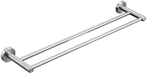 Leekayer Portasciugamani in acciaio inox, doppio braccio porta asciugamani in nichel spazzolato fissaggio a parete 60 cm