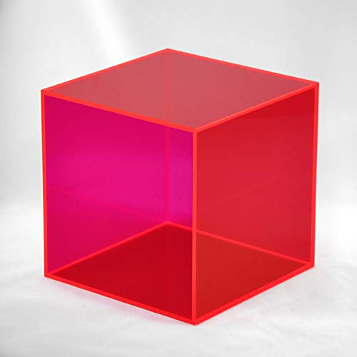 Hansen Deko Box/CD Box/Regalwürfel aus Acrylglas; 150 x 150 x 150 mm; rot transparent, mit fluoreszierenden (leuchtenden) Kanten