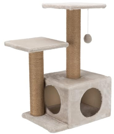 TRIXIE Valencia Kratzbaum mit Wohnung, Zwei Plattformen, Katzenspielzeug, Hellgrau/Braun