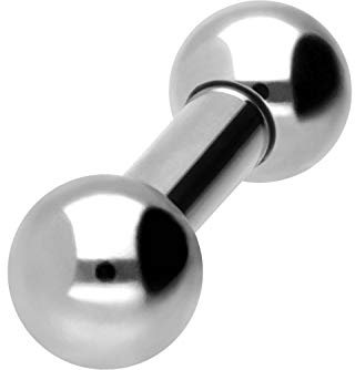 PIERCINGLINE Chirurgenstahl Barbell 2 KUGELN Piercing Stab Brust Intim Ohr Zunge Silberfarben 8 x 4 x 12 mm