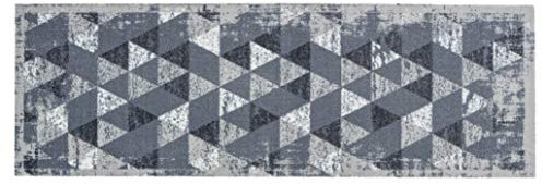 Rutschfester Teppich Wohnzimmer - Miabella Fußmatte innen - Küche Läufer Flur Schmutzfangmatte - Sauberlauf waschbar 50x150cm Dreiecke hellgrau