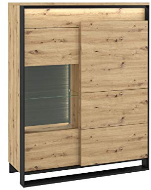 Furniture24 Vitrine Quant QA-06 Highboar, Wohnzimmerschrank, Vitrinenschrank mit 2 Türen und LED Beleuchtung