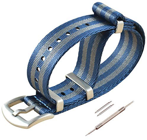 MZBUTIQ 20mm Blau/grau Uhrenarmband Sicherheitsgurt Nylon Watch Armband für Herren Damen Gebürstete Schnalle