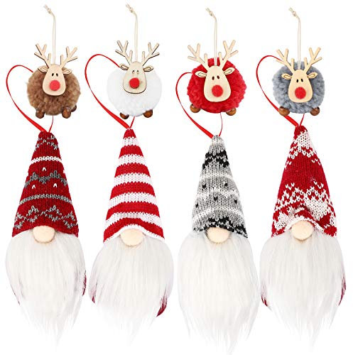 BHGT 8 Gnomos Navideños Colgantes Muñecos + Renos de Navidad para Adornos Árbol Navidad Decoración Fiesta Regalo