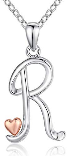 CELESTIA Kette mit Buchstaben R für Damen Mädchen 925 Sterling Silber Roségold Anfangsbuchstaben Herz Anhänger, Personalisierte Schmuck Geschenke für Sie