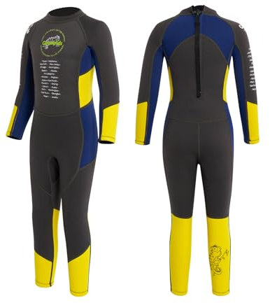 Gogokids Combinaisons Humides pour Enfants, Maillot De Bain Néoprène pour Garçon Une Pièce Thermique 2.5MM Combinaison De Plongée Protection Solaire UV 50+, Manches Longues Gris L