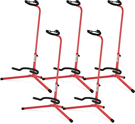 5x Classic Cantabile Gitarrenständer - Universal Gitarrenständer für Konzertgitarre, Westerngitarre, E-Gitarre, E-Bass - Gepolsterte Auflage - Klappbarer Gitarrenständer - Rot