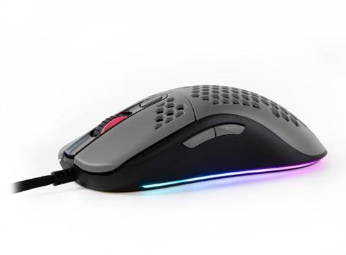 Arozzi Favo Ultra Lightweight Customizable RGB Gaming Mouse with Honeycomb Pattern Pixart 3389 Sensor and Omron 20M Switches - Grey