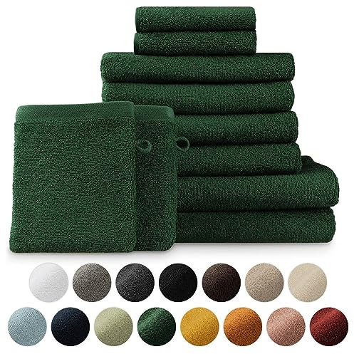 Blumtal Premium Frottier Handtücher Set 10 teilig 100% Baumwolle - Oeko-TEX zert. Badetuch 2X (70x140 cm) + Handtuch 4X (50x100 cm) + Gästehandtuch 2X (30x50 cm) + Waschlappen 2X (15x20 cm) - Grün