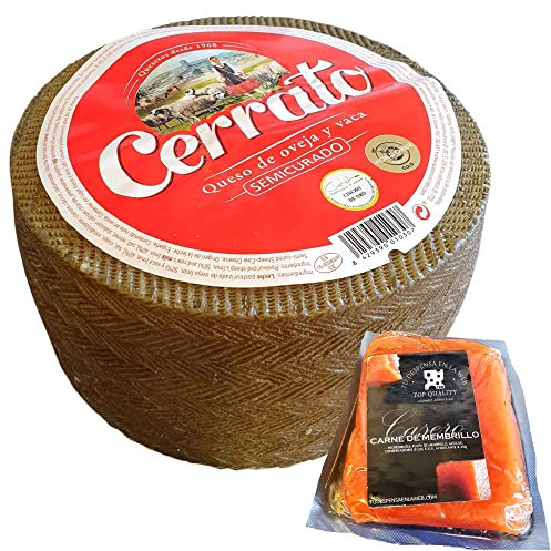 Queso Semicurado Cerrato - Queso Peso Aproximado 2800 gramos - Cerrato Pastora Oveja Vaca - Queso Semicurado con Membrillo TDW (Queso Completo con Membrillo)
