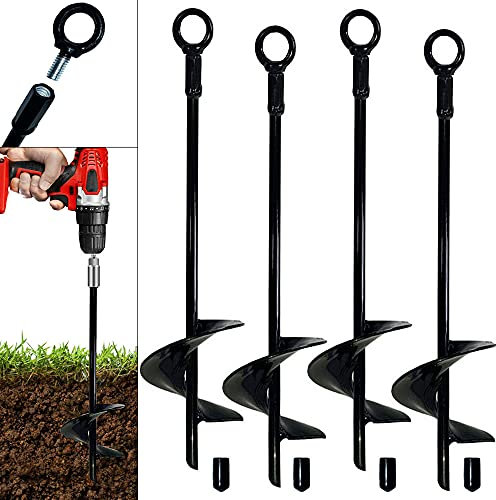 Ground Anker 45,7 cm Spiralklinge, Erdanker, 4 Stück, robuste Metallankerhaken, schwarze Windpfähle, ideal zum Sichern von Tieren, Trampolin, Baum, Unterständen, Zelten, Vordächern, Schaukel-Sets