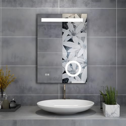 MIQU 500 x 700mm Bathroom Mirror with LED Light Illuminated Wall Mounted Makeup Mirror with 3X Magnifying & Anti-Fog for Bath, Dressing Room, Hallway