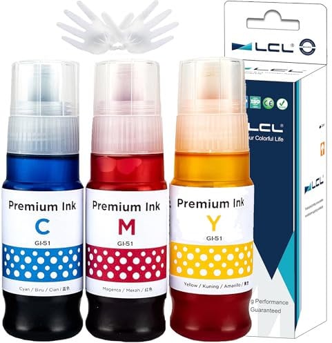 LCL Compatible Ink Bottle GI-51 GI-51C GI-51M GI-51Y Replacement for Canon Pixma G1520 G1560 G2520 G2560 G3520 G3560 G1530 G2570 G4570 G3570 G4570 (3PK CMY)