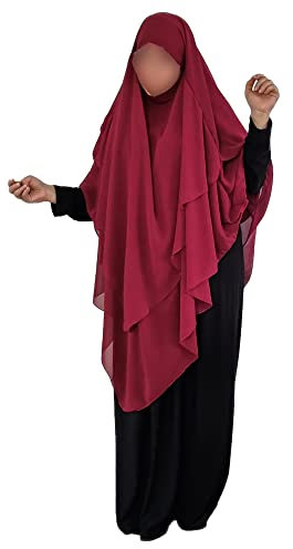 Yaqeen 3 lagiger XL chiffon Khimar blickdicht Hijab Kopftuch Jilbab Muslima Gebet (weinrot)